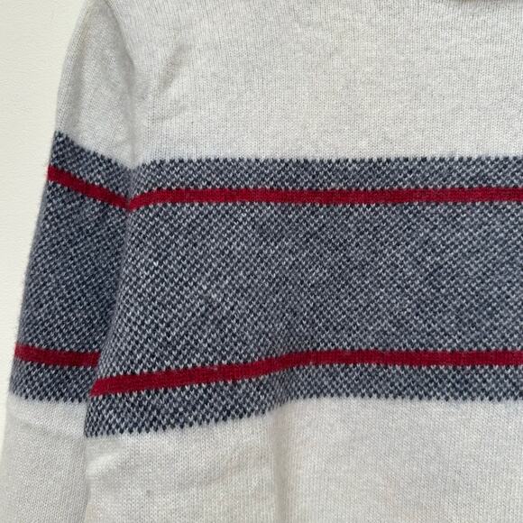 Banana Republic Wool Blend Crewneck Sweater M Gray Red Stripe Italian Yarn - Picture 3 of 5